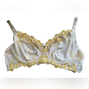 Plus Size White Yellow Cottagecore Romantic Boho Sheer Floral Lace Underwire Bra